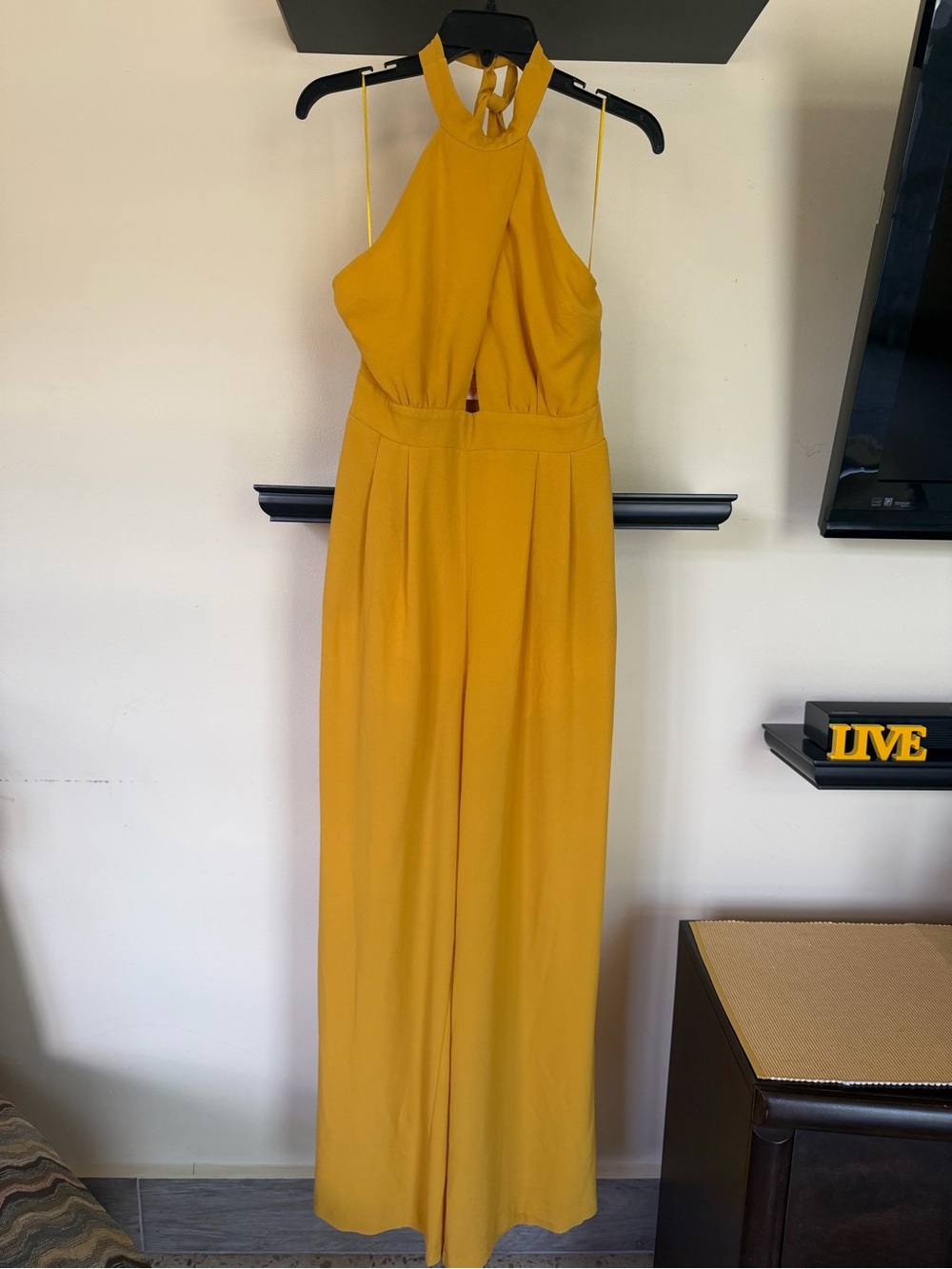 Wide-Leg Mustard Jumpsuit - Women's Sleeveless Romper
